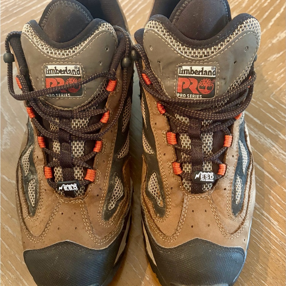 Timberland PRO Men's Brown Work Sneakers with Black and Orange Accents